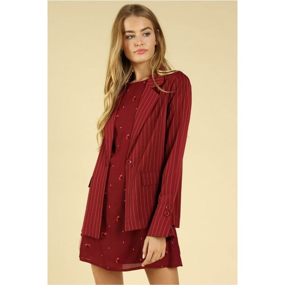 Honey Punch Striped Blazer, Wine - Picture 1 of 3